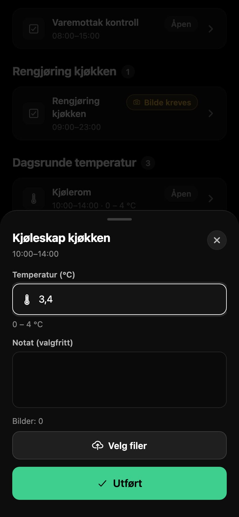 Hitastigið er skráð beint frá símanum, með mörkunum sýnilegum.