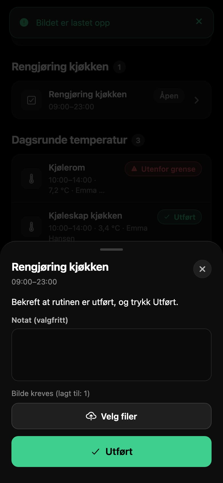 Hreingerningarumferðin krefst myndar. Framkvæmt-hnappurinn verður virkur fyrst þegar myndin er bætt við.