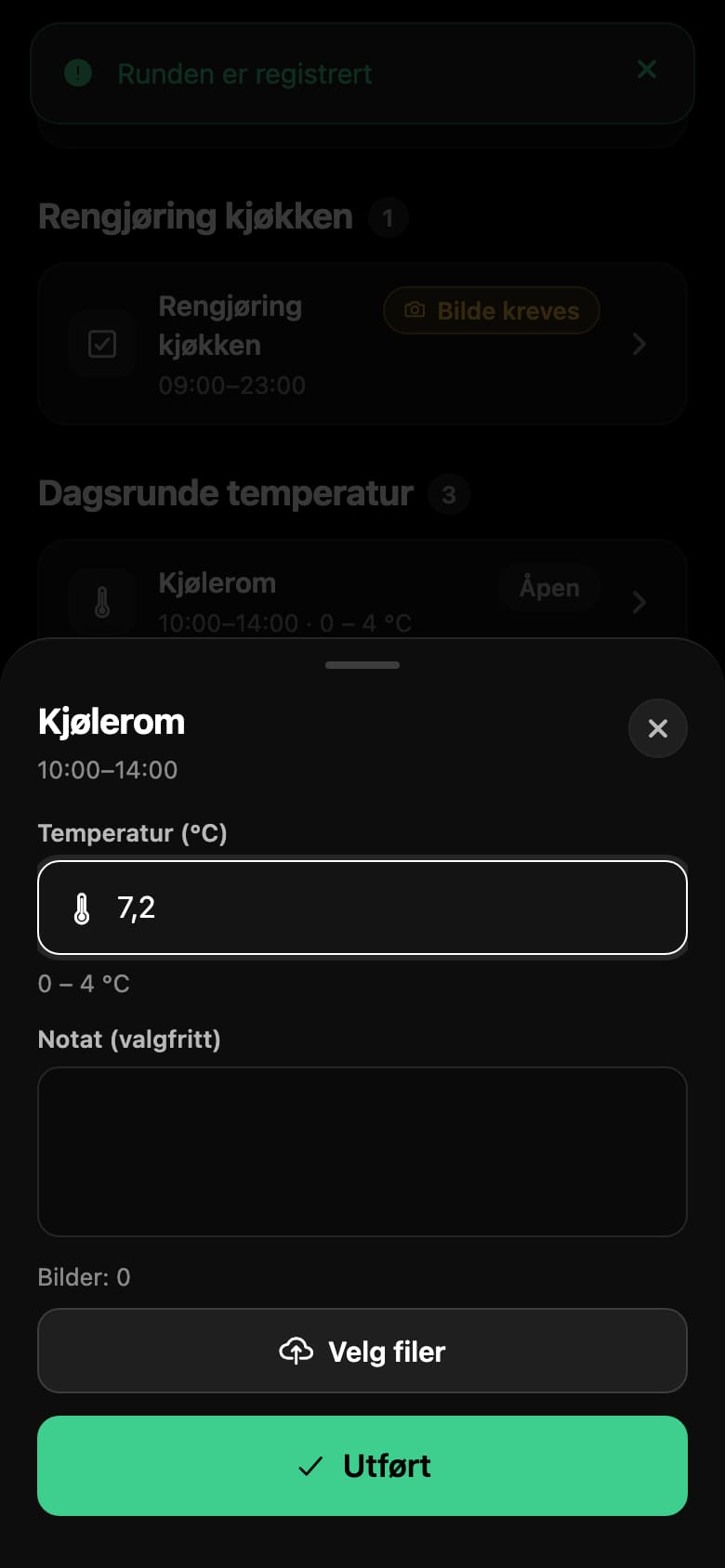 Der Kühlraum sollte 0–4 °C halten. Hier wird 7,2 °C gemessen.